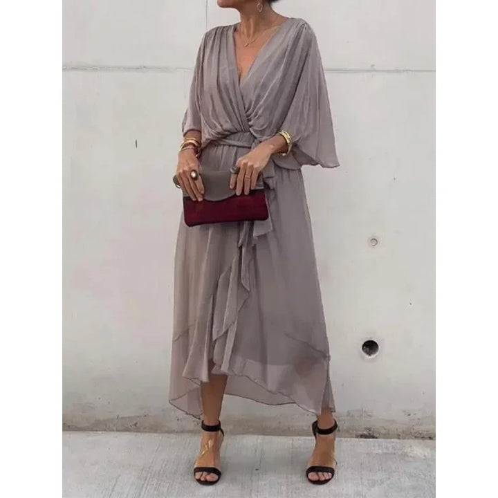 Women's Summer Dresses Solid Color Bat Sleeves Long Dress-Dresses-Bennys Beauty World