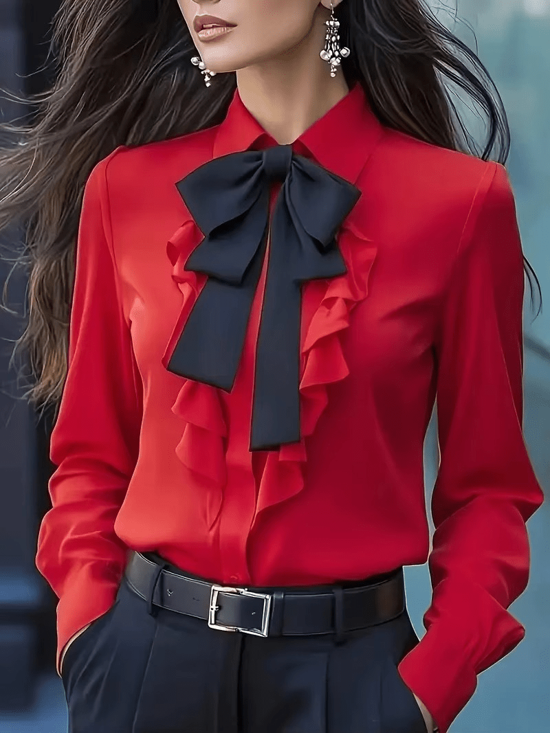 Women's Vintage Bow Ruffle White Blouse - Bennys Beauty World