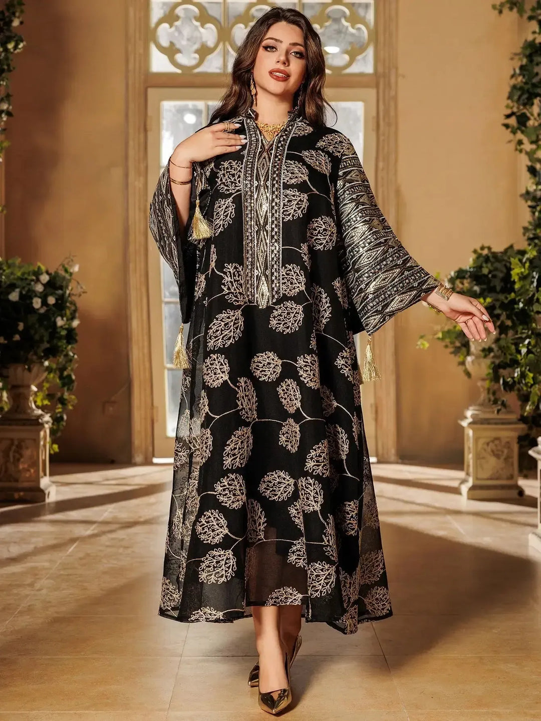 Elegant Black Embroidered Abaya for Muslim Women-Dress-Bennys Beauty World