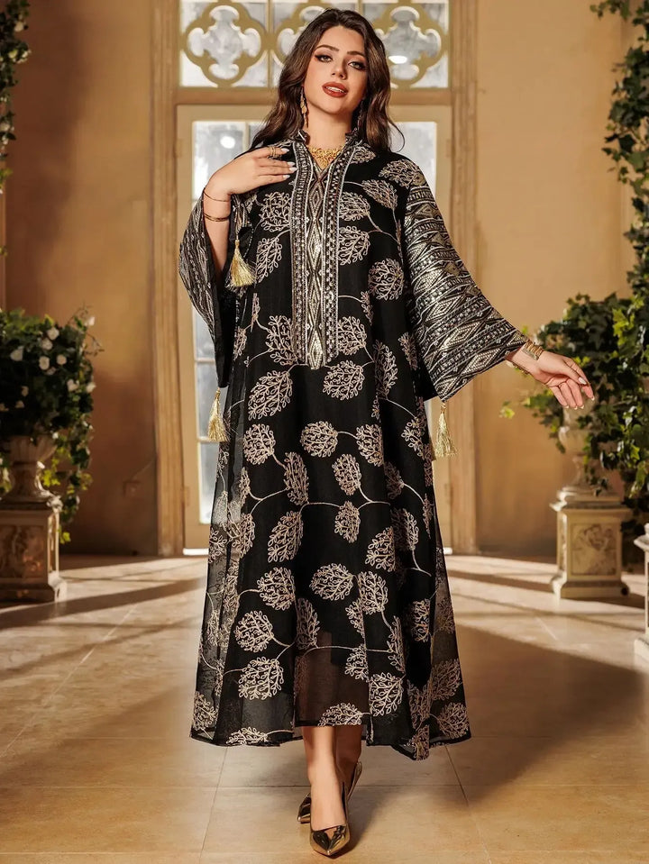 Elegant Black Embroidered Abaya for Muslim Women-Dress-Bennys Beauty World
