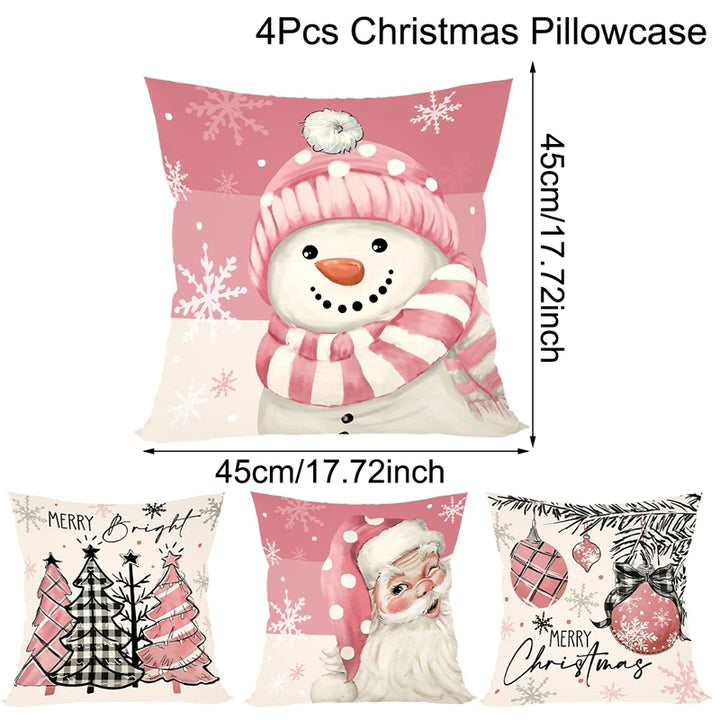 4 pcs. Pink Christmas Snowman Pillowcase