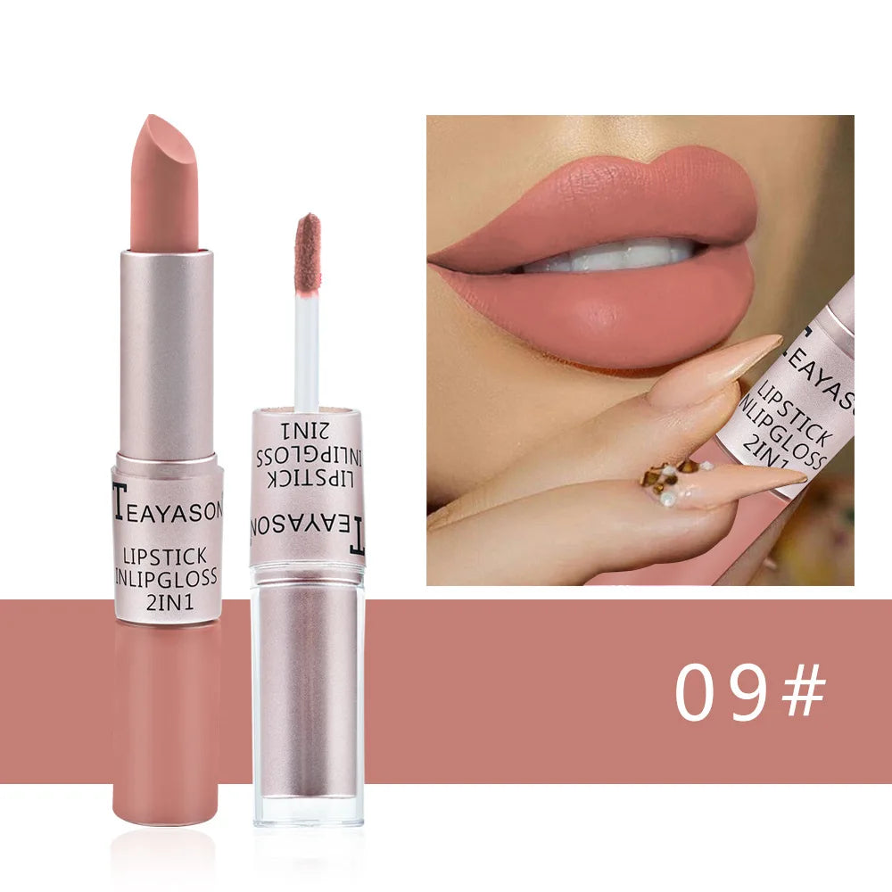 Long Lasting Velvet Matte Lipstick Double Head Lip Gloss Non-stick