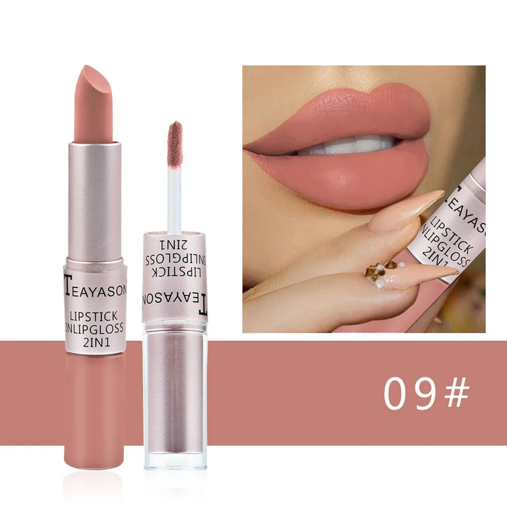 Long Lasting Velvet Matte Lipstick Double Head Lip Gloss Non-stick