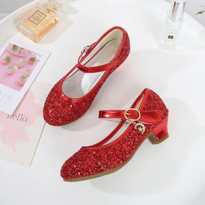 Girls' Purple High Heels For Kids Princess Leather Shoe