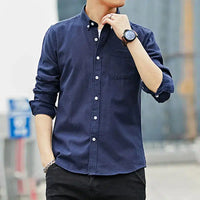 Solid Color Casual Blouse Mens  Long Sleeve Shirt