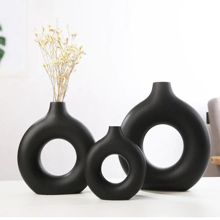 Nordic Ceramic Vase Circular Hollow Donuts Flower Pot Home Living Room Decoration Accessories Interior Office Desktop Decor Gift-Arlik interiors