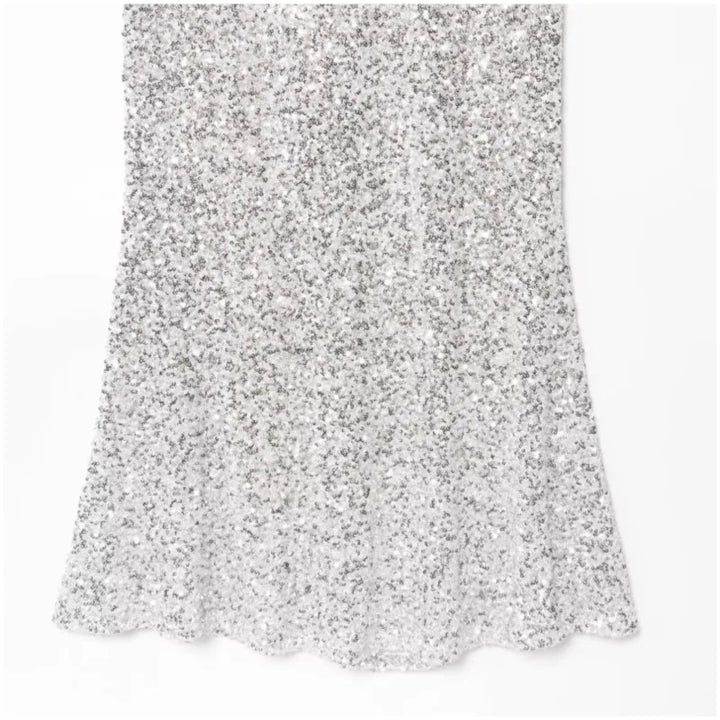 Silver Sequin Backless Evening Dress