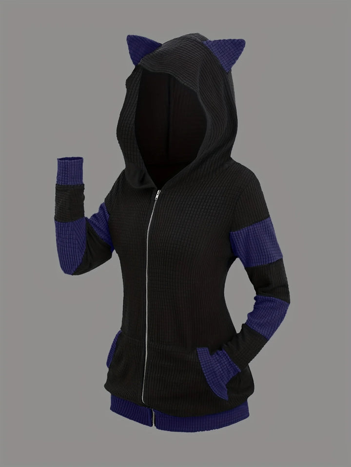 Women’s Cute Cat Ear Hooded Zip-Up Sweater Coat