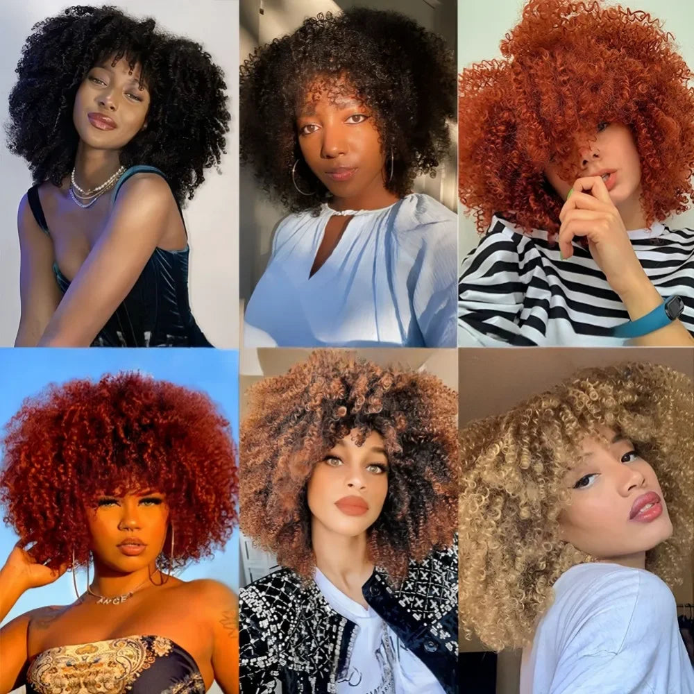 Afro Kinky Curly Wigs With Bangs Synthetic Wigs