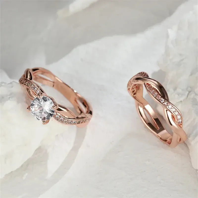 Cubic Zirconia Crossed Wedding Band Ring Set – Silver Plated Bridal Engagement Rings for Women-rings-Bennys Beauty World