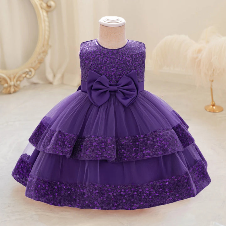 Sequin Bow Baby Girls Party Dresses Toddler 1st Birthday Baptism Dress