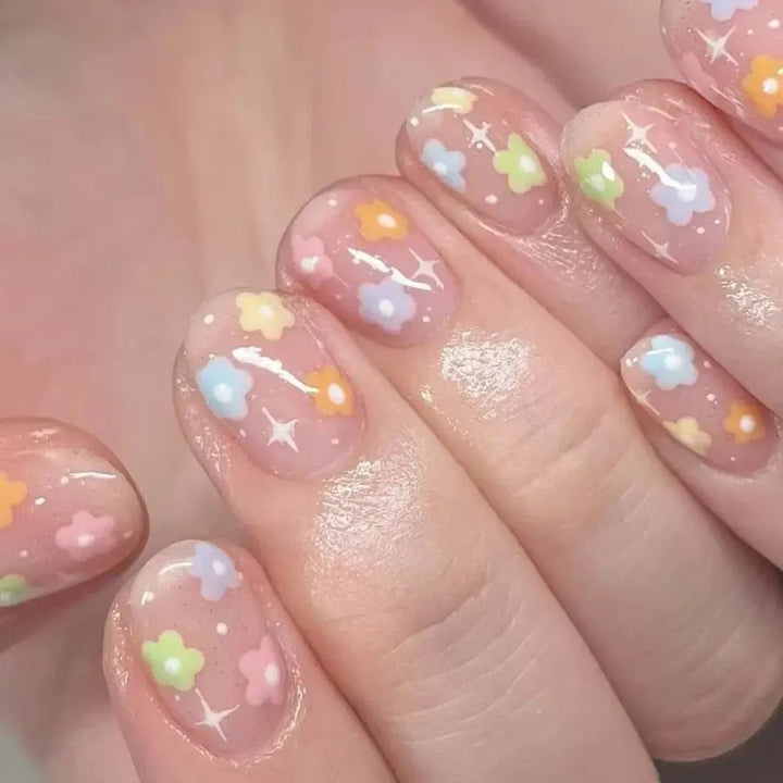 Short Square French Flower Press - On Nails 24 Pcs - Bennys Beauty World