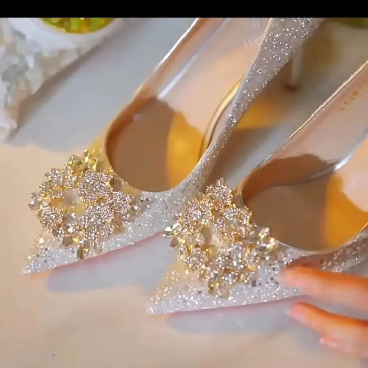 Women's Crystal Sequin Pointed Toe Pumps | Gold & Silver Heels-Shoes-Bennys Beauty World