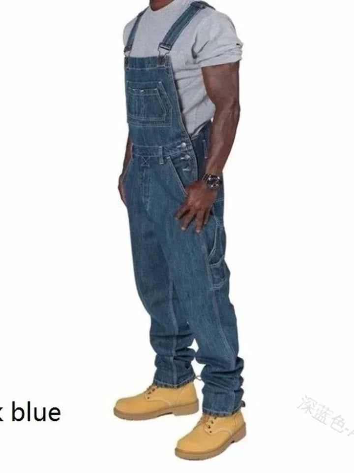 Mens Jeans Overalls Men Pockets Casual Loose Long Denim Pants