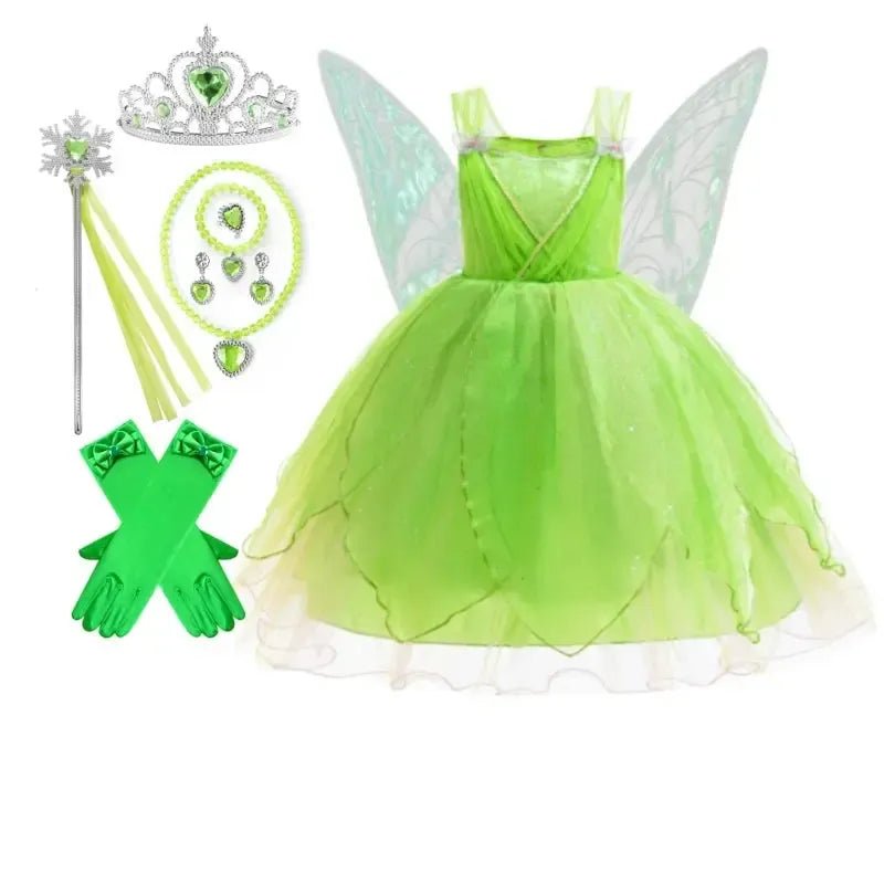 Girls Tinker Bell Fairy Dress – Puff Sleeve Toddler Costume - Bennys Beauty World