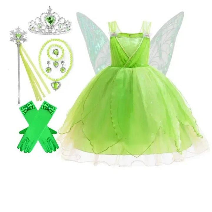 Girls Tinker Bell Fairy Dress – Puff Sleeve Toddler Costume - Bennys Beauty World