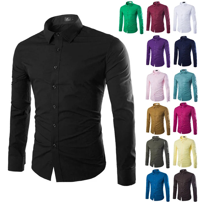 Men's Candy Color Long Sleeve Shirt Casual Fashion for Spring & Summer-Shirt-Bennys Beauty World