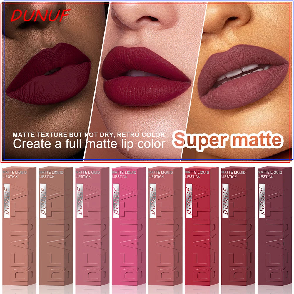 Matte Lip Gloss 8pc/set: Waterproof Lipstick Moisturizing Long Lasting Non-Stick Cup, Nude, Y2K Christmas Valentine&
