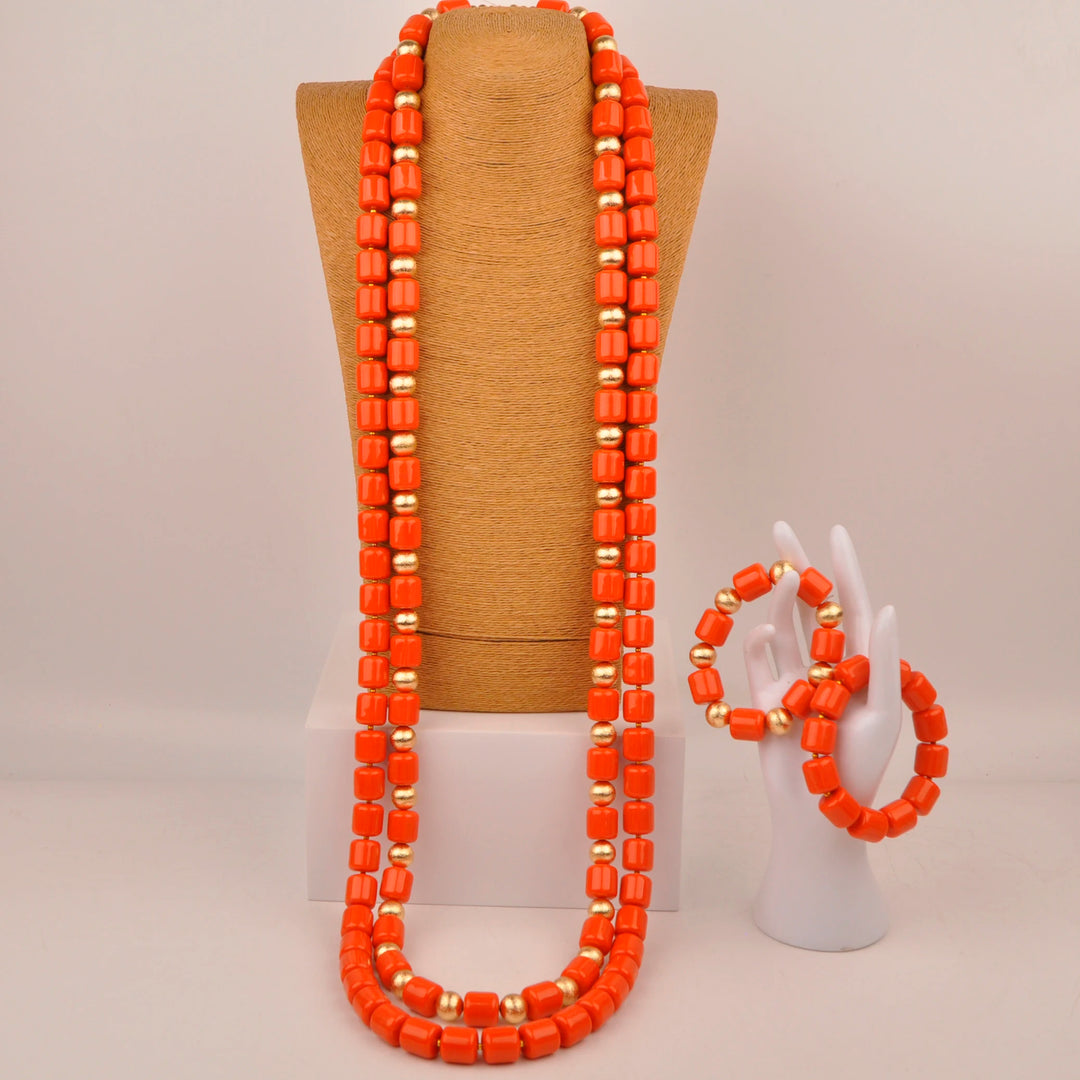 White Artificial Coral Bead Necklace African Jewelry Sets for Women