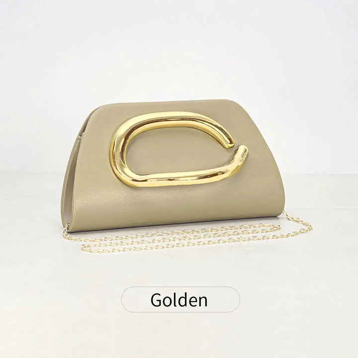 Gold Metal Buckle Box Clutch Fashion Women&