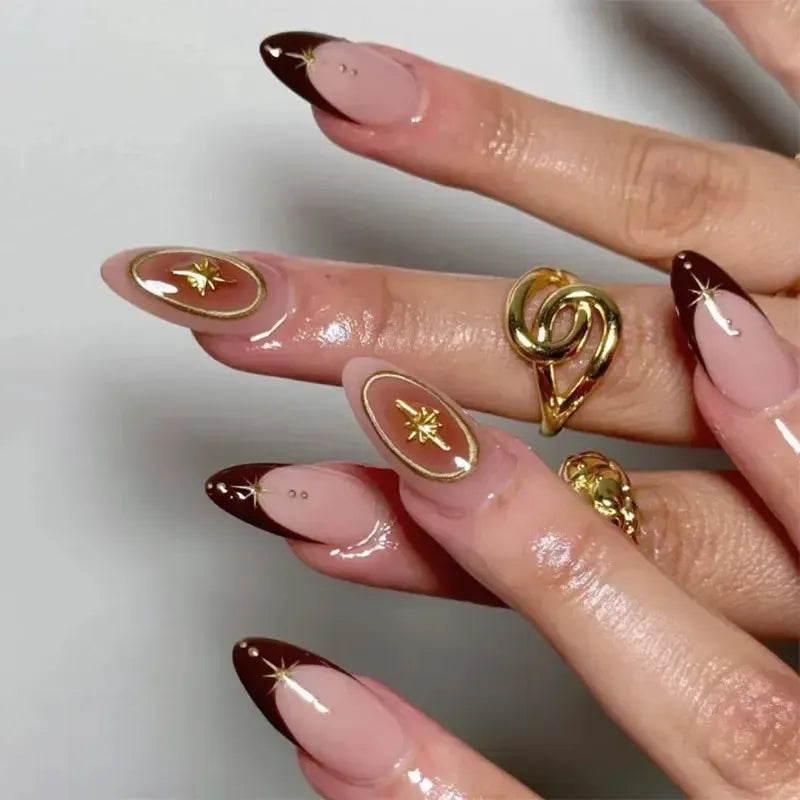 Almond Press-On Nails – 24 Pcs Flower Pattern False Nails | Bennys Beauty World-Nails-Bennys Beauty World