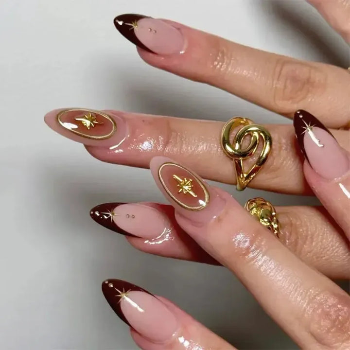 Almond Press-On Nails – 24 Pcs Flower Pattern False Nails | Bennys Beauty World-Nails-Bennys Beauty World
