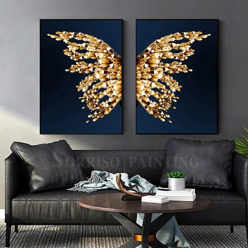 Nordic Abstract Golden Diamond Butterfly Canvas Painting Modern Wall Art Posters And Prints Pictures For Living Room Home Decor-Arlik interiors