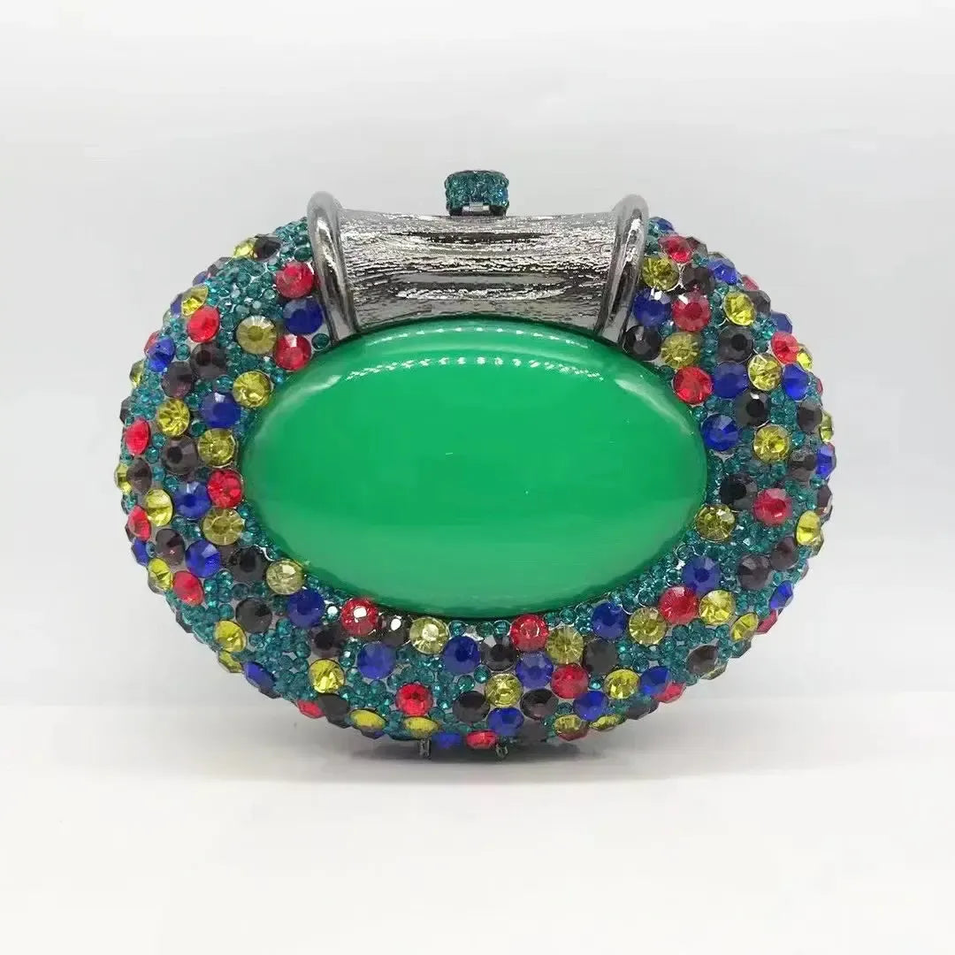 Large Stone Hard Metal Evening Clutch Bag