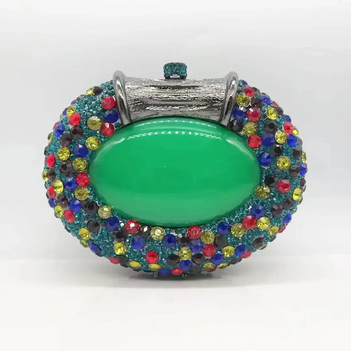 Large Stone Hard Metal Evening Clutch Bag