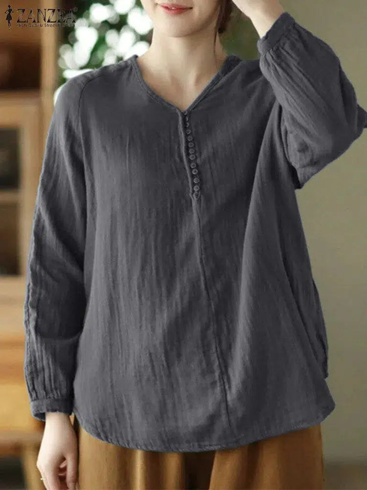 Fashion Long Sleeve Tunic Tops Blouse For Woman-Tops-Bennys Beauty World