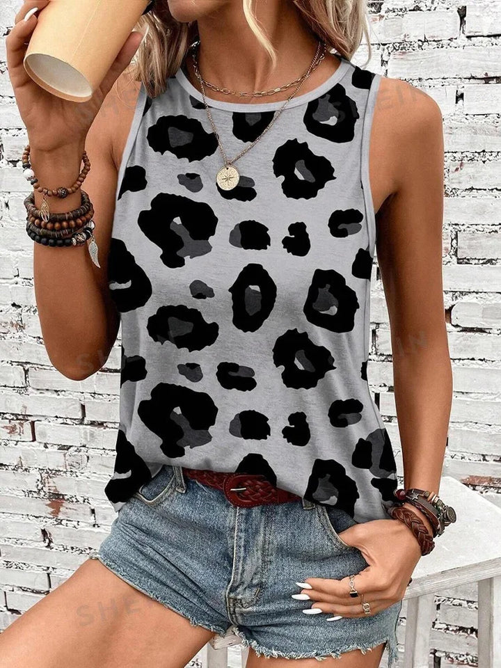 Leopard Print Crew Neck Tank Top