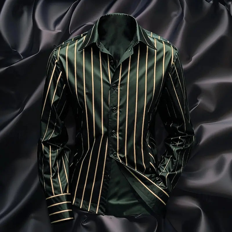 Men's Striped Long Sleeve Shirt – Stylish Casual Dress Shirt-Shirt-Bennys Beauty World