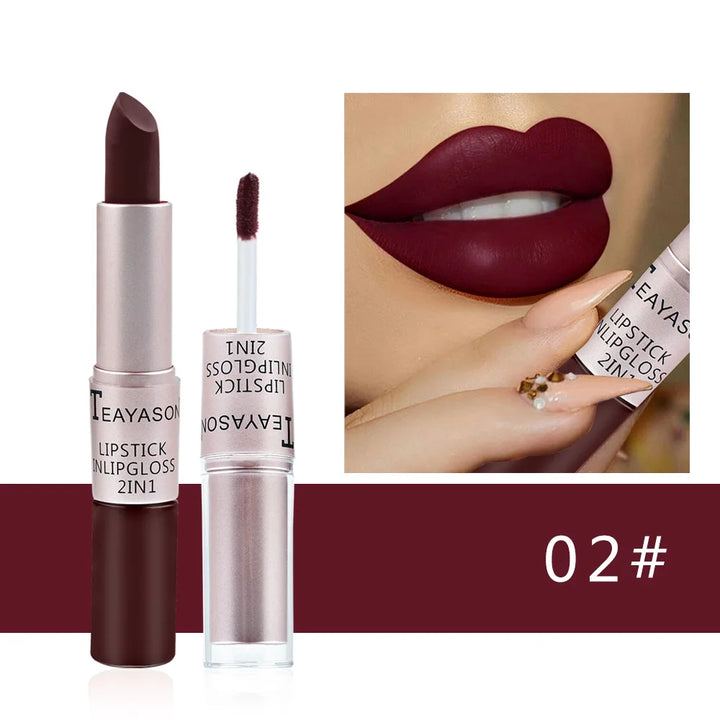 Long Lasting Velvet Matte Lipstick Double Head Lip Gloss Non-stick