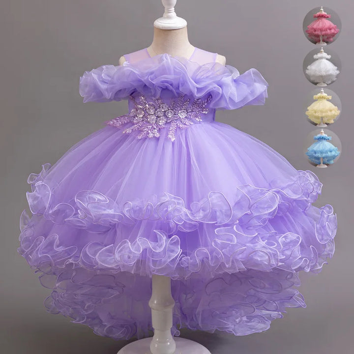 Girls Flower Appliqué Dress | Ball Gown | Wedding &amp; Party | Ages 4–12