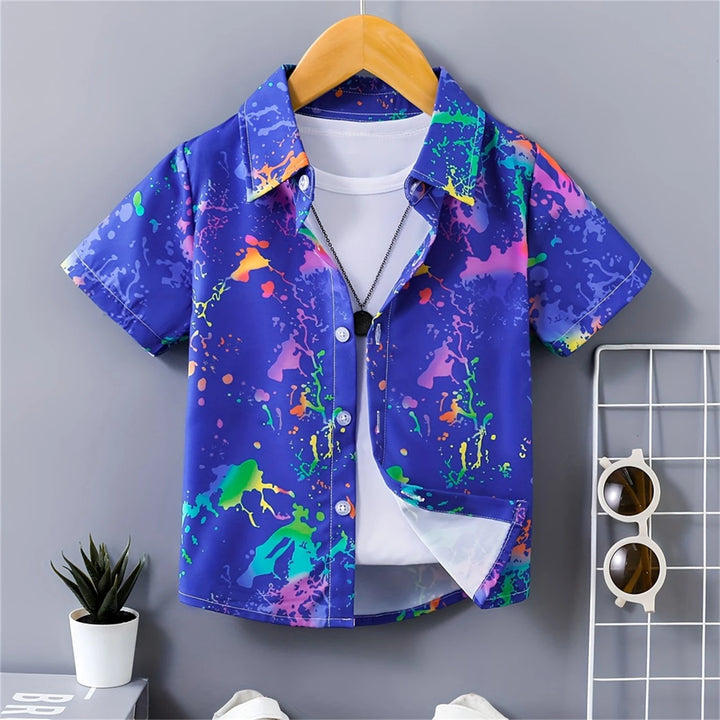Boys Colorful Splash Ink Print Short Sleeve Shirt | Kids Casual Summer Top