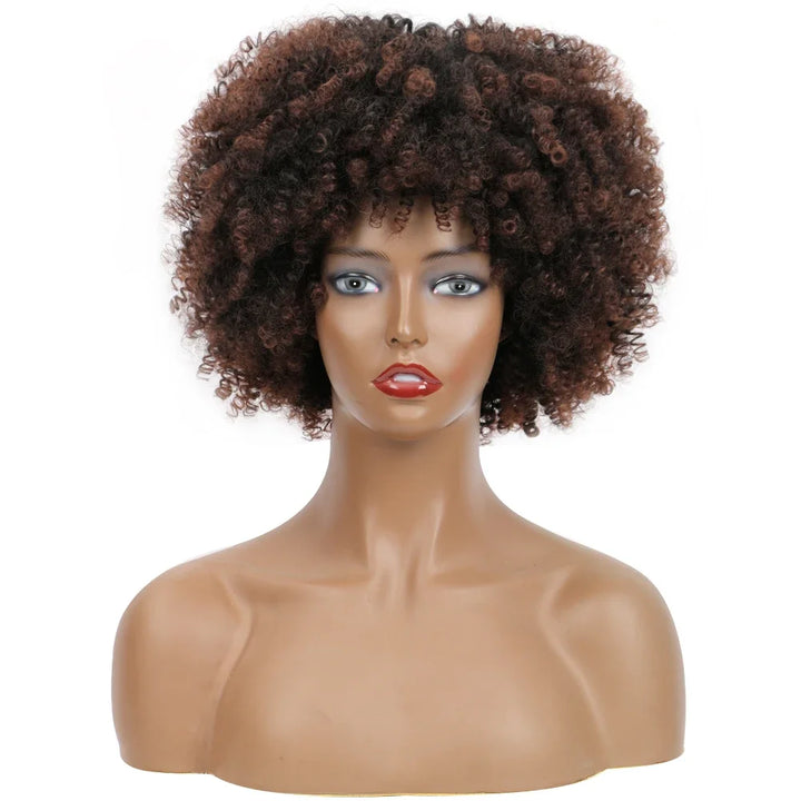 Afro Kinky Curly Wigs With Bangs Synthetic Wigs