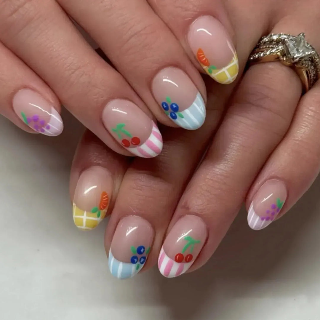 French Almond Press-On Nails – 24 Pcs Blue Star Pattern False Nails-Nails-Bennys Beauty World