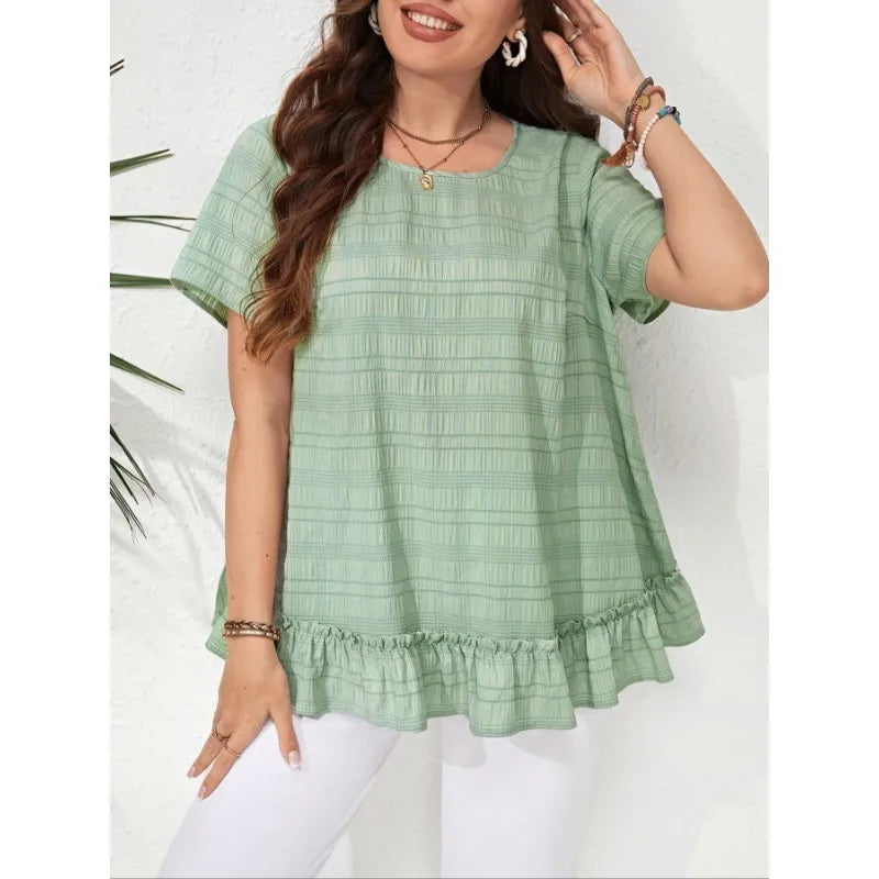 Plus Size Women's Casual and Fashionable Ruffled Shirt-Blouse-Bennys Beauty World