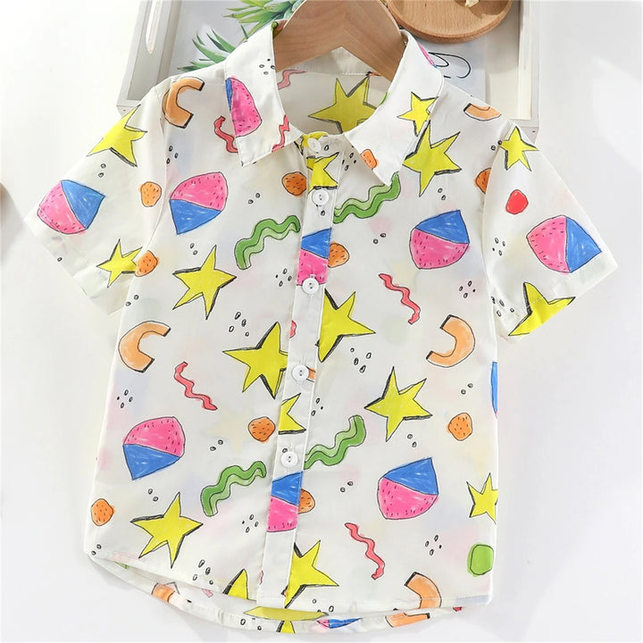 Boys Colorful Splash Ink Print Short Sleeve Shirt | Kids Casual Summer Top