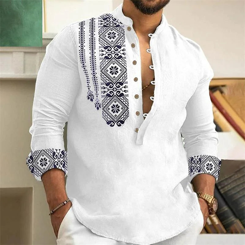 Men's linen long-sleeved shirt,-Bennys Beauty World