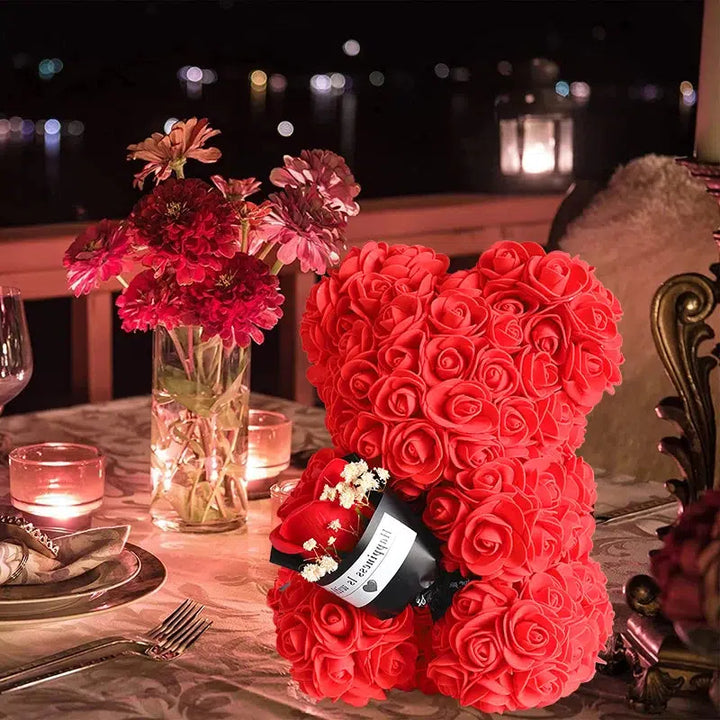 Artificial Flowers Bear With Box Valentines Day Gifts