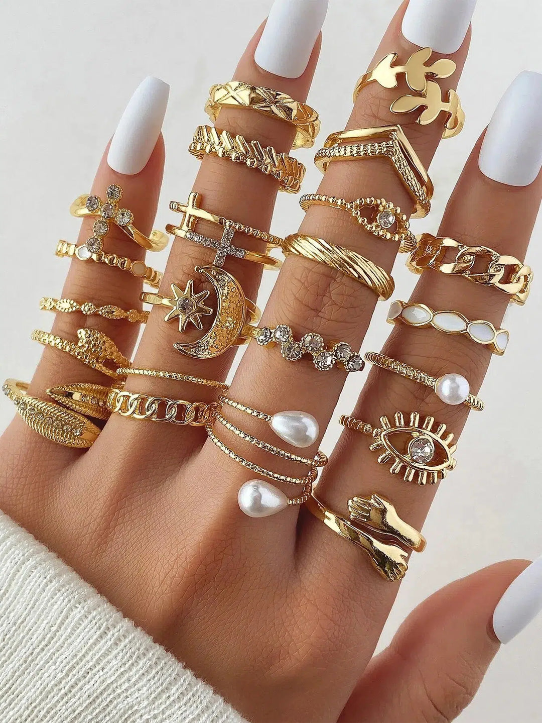 Knuckle Rings Cartoon Pearl Rings Set For Women-Rings-Bennys Beauty World