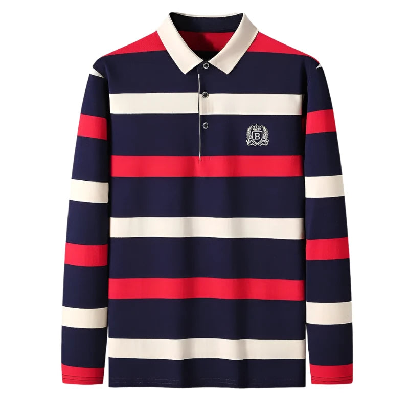 Men's Polo Shirt Cotton Long Sleeve Striped Shirt