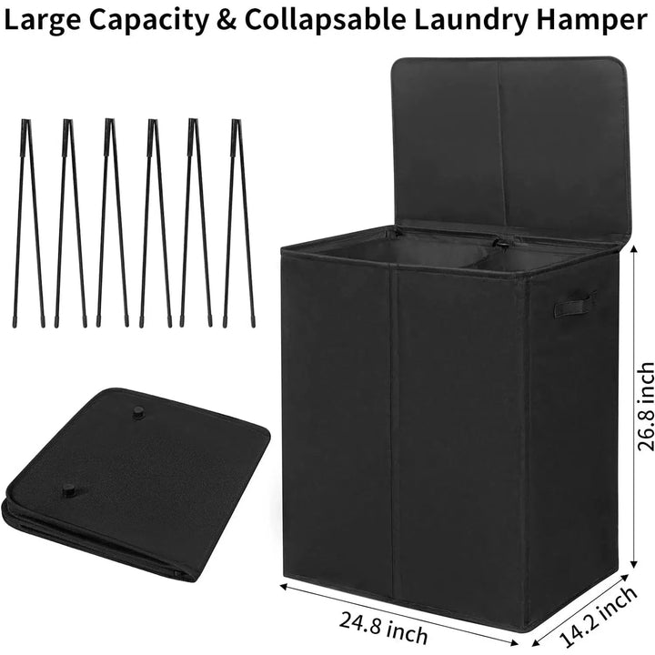 Double Laundry Hamper with Lid and Removable Laundry Bags