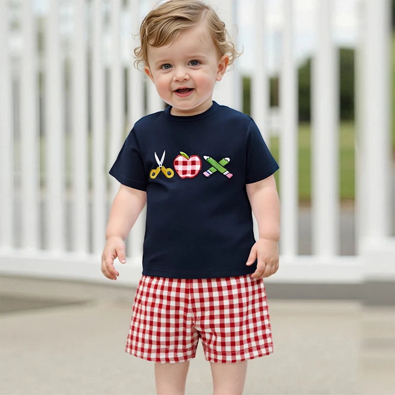 Boys Summer Outfit Tee and Plaid Shorts Set f-Outfit Set-Bennys Beauty World