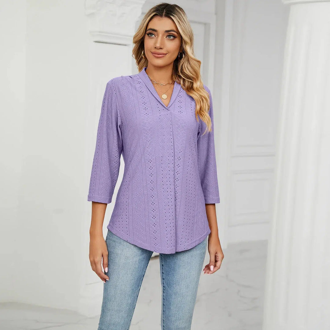 Fashion Woman Blouse Shirts For Women Clothes Stylish Half Sleeve V Neck Blouse-blouse-Bennys Beauty World