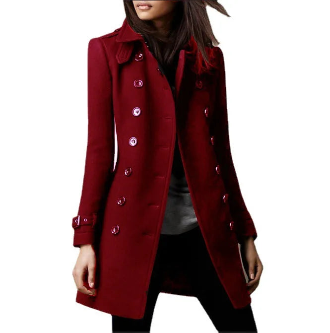 Winter Ladies Woolen Jackets Double Breasted Lined Top Coat