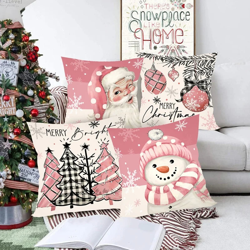 4 pcs. Pink Christmas Snowman Pillowcase