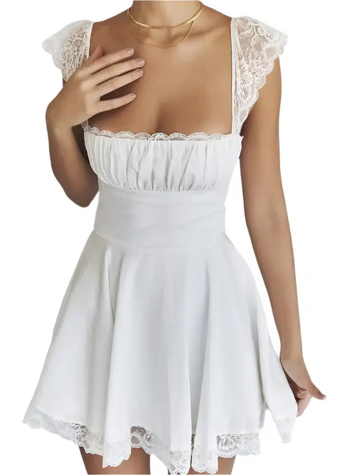 Summer Elegant White Lace Strap Mini Dress For Women