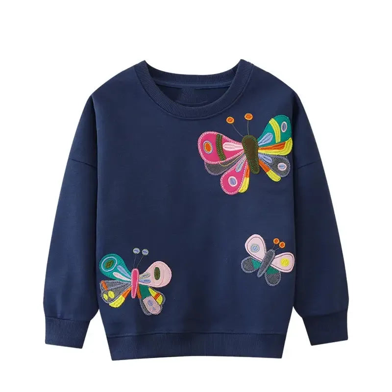Girls' Cotton Butterfly Sweatshirt – Toddler Animal Appliqué Pullover Top-Baby & Toddler Coats & Jackets-Bennys Beauty World